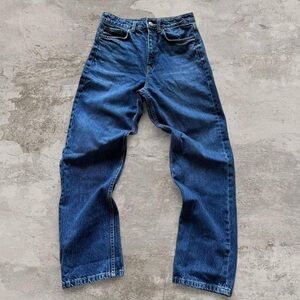 zara high rise blue straight leg denim jeans